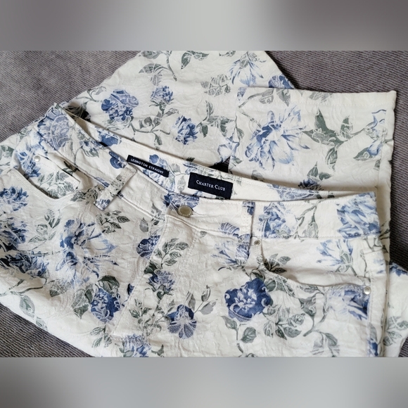 Charter Club Pants - RARE Women's Charter Club White Floral Lexington Straight Pants Sz 12 LIKE NEW